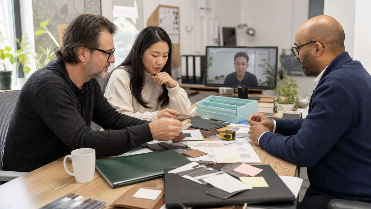 Illustrative product review and packaging discussion scene.