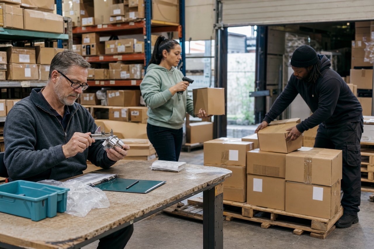 Illustrative ecommerce operations scene for Inspect & Consolidate.