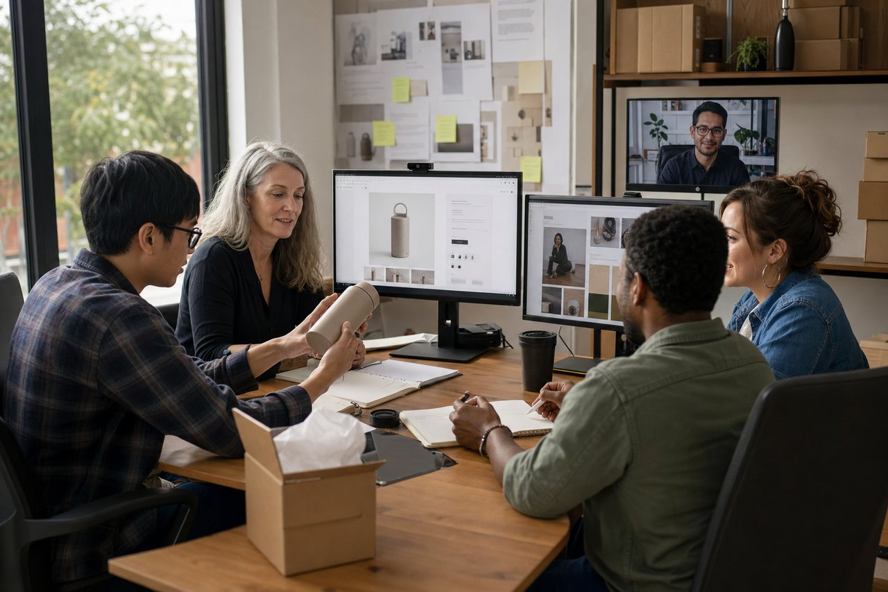 Illustrative ecommerce operations scene for Launch & Promote.
